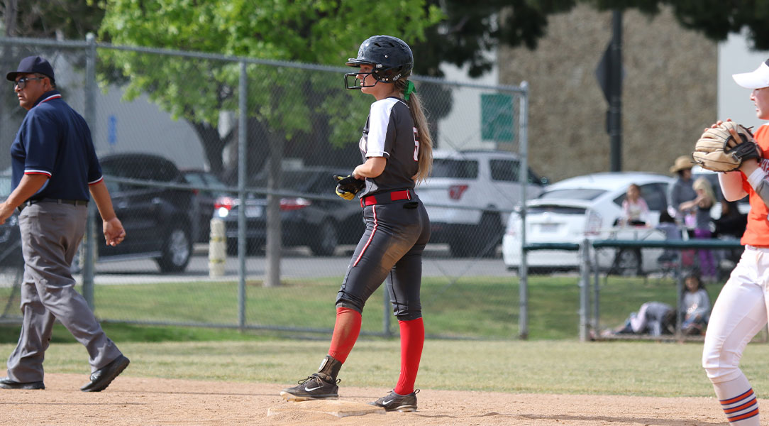 Michaela Foisy stands on second base.