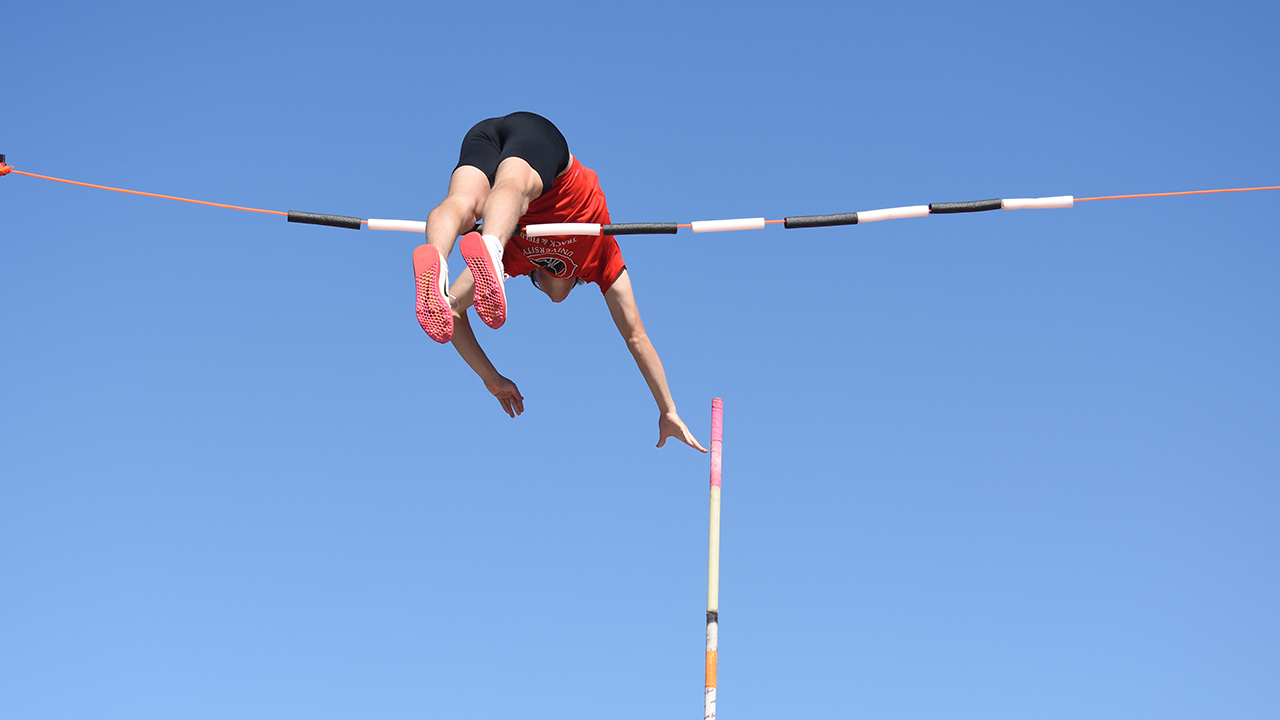 Jesse McMillan clears the first height at the NCAA championships.