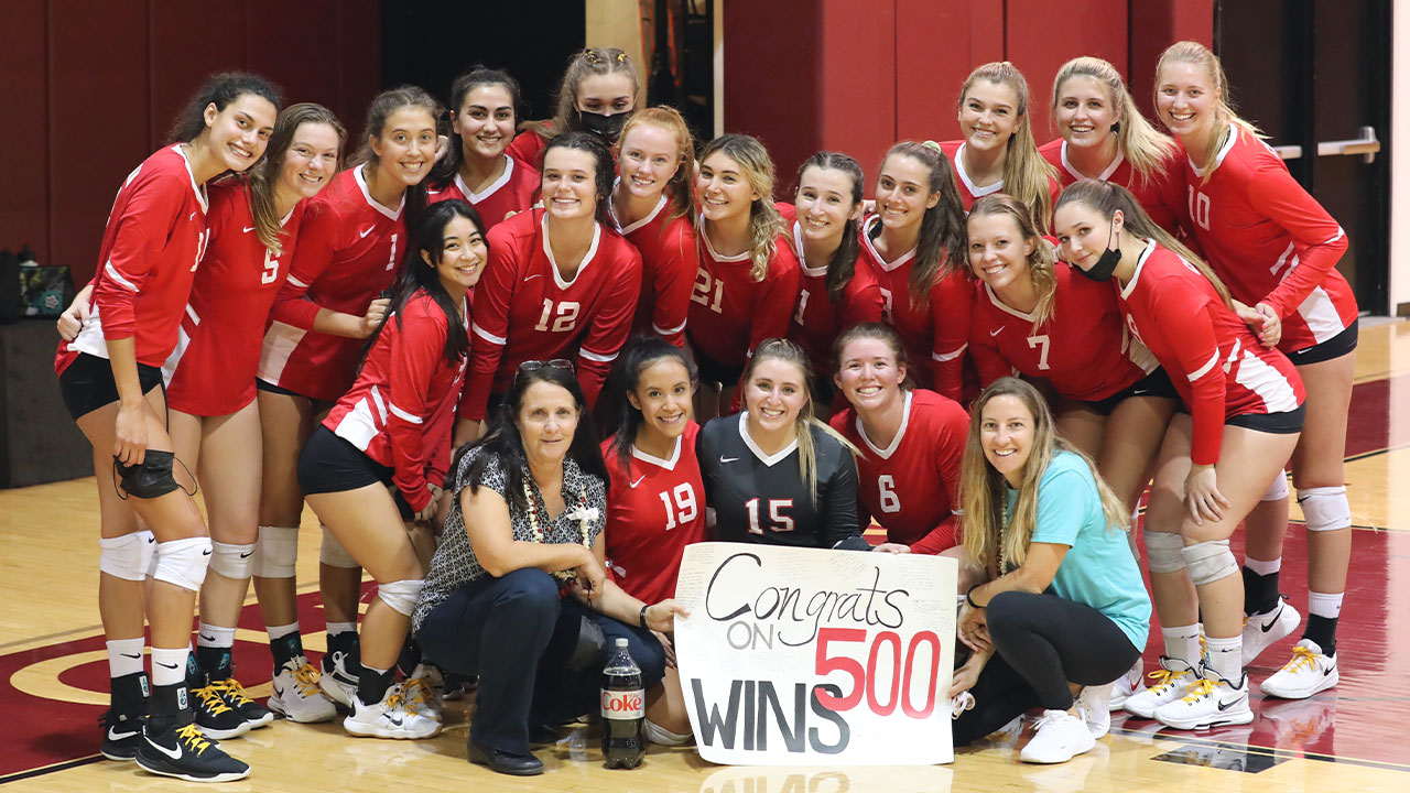 Mary Cahill celebrates her 500th career victory with the team.